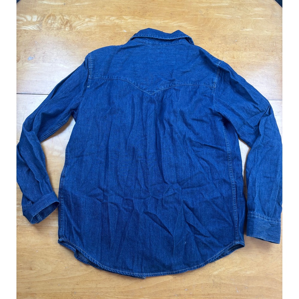 Levis Essential Western Denim Shirt Dark Wash Blue Pearl Snap Long Sleeve Small - Picture 5 of 5